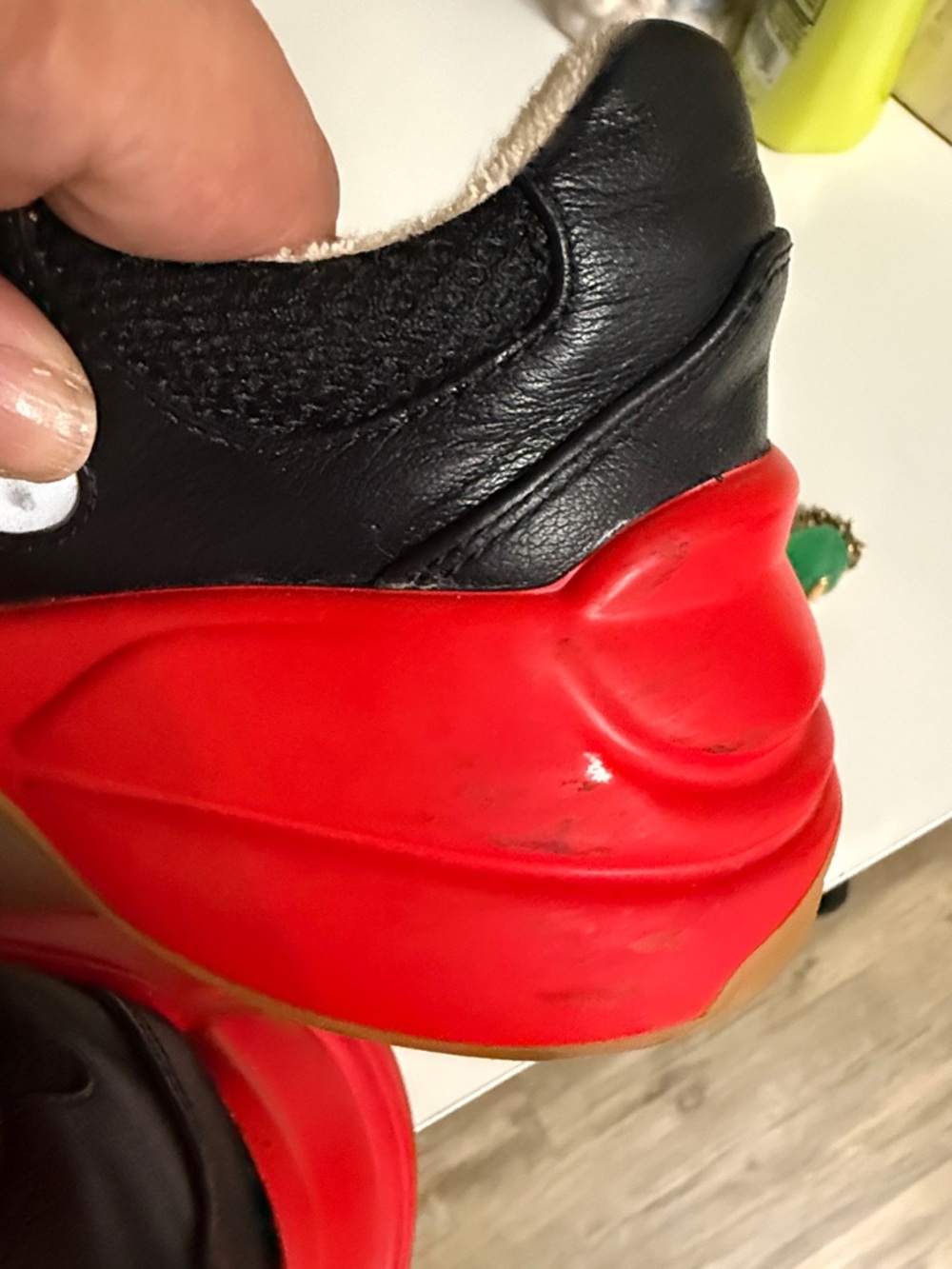 Gucci Black Leather Sneakers with Red and Green Web Stripe and Red Heel - Picture 5 of 8